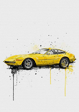 Giallo Fly Ferrari Daytona Watercolor Splash Art