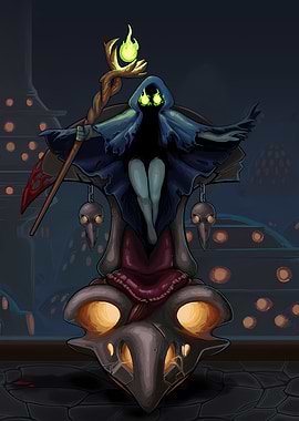 Mysterious hooded figure on a throne