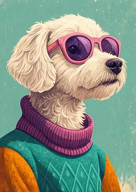 Dog Wearing Sunglasses and Sweater