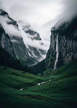 Waterfall in Lauterbrunnen Valley