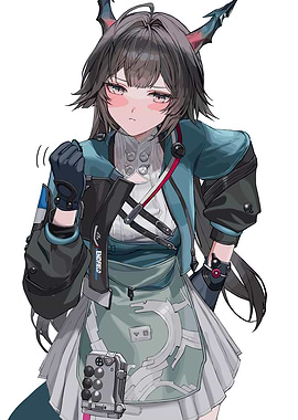 Anime Girl with Horns and Blue Jacket