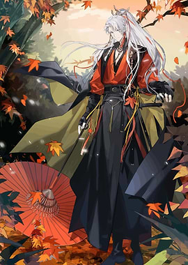 Anime character in autumn setting