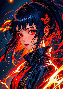 Anime Girl with Fiery Aura