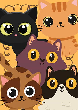 Cute Cartoon Cats with phone wire