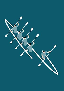 Rowing team in action