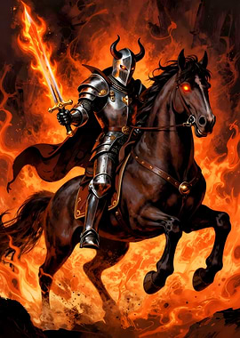 Demon Knight with a Fire Sword on Horseback