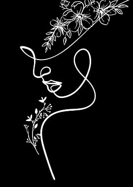 Minimalist Floral Face Line Art
