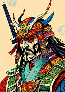 Samurai Warrior with Dragon Helmet