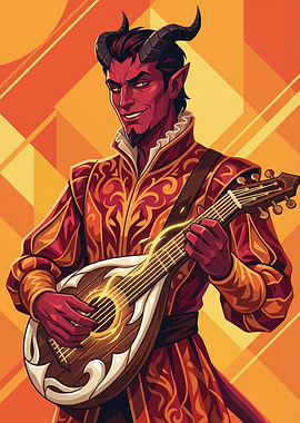 Tiefling Bard Playing a Lute