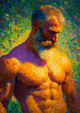Bearded Man Colorful Impasto Painting