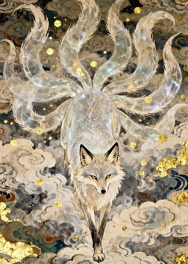 Nine-Tailed Fox Spirit in Clouds