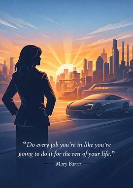 Woman looking at city skyline at sunrise