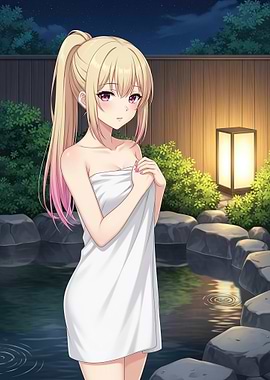 Anime Girl in Towel at Onsen