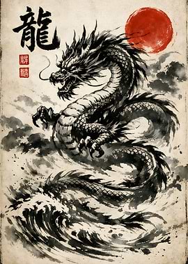 Japanese Dragon and Sun