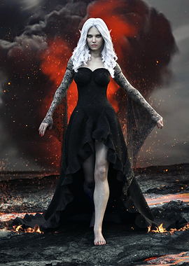 Fantasy Dark Elf sorceress in a black dress. 3d rendering