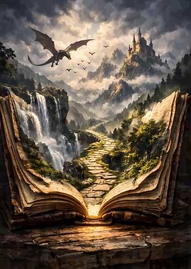 Fantasy World Emerging from an Open Book
