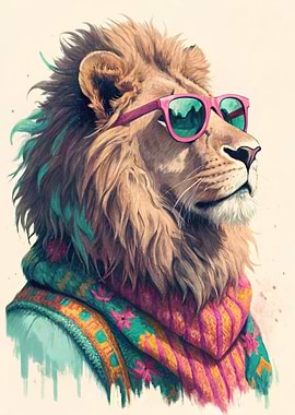 Cool Lion Wearing Sunglasses and Scarf