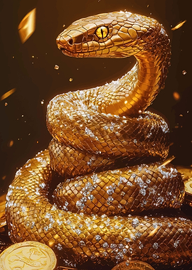 Golden Snake with Diamonds and Coins