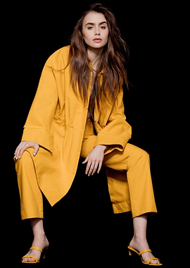 Lily Collins in Yellow Outfit