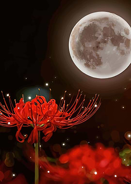 Red Spider Lily under the Moon