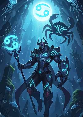 Aquatic Warrior with Cancer Symbol