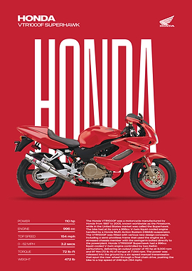 Honda VTR1000F Superhawk Motorcycle Poster