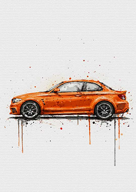 Orange Sports Car Watercolor Art