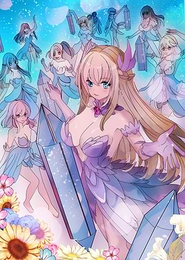 Anime Girls with Crystals and Flowers