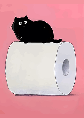 Black Cat on Toilet Paper