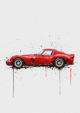 Red Ferrari 250 GTO Watercolor Art