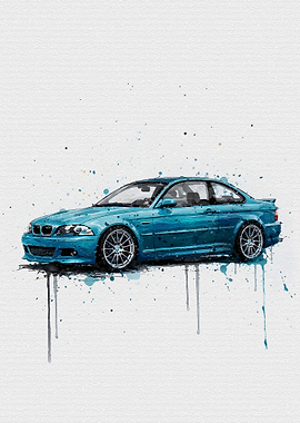 Watercolor BMW M3 E46 Laguna Seca Blue