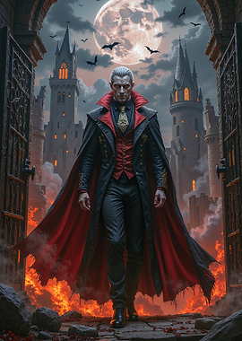 Dark Fantasy Vampire Lord in front of Castle