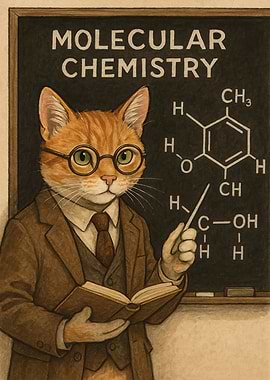 Professor Cat Teaching Molecular Chemistry
