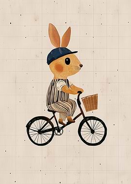 Bunny riding a bicycle with a basket