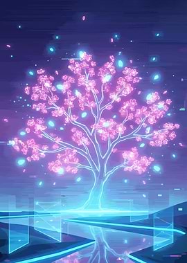 Neon Sakura Cyberpunk Cherry Blossom