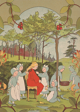 Queen and attendants in a garden