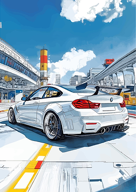 White BMW M4 on a Racetrack
