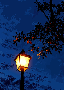 Night Lamp and Tree Silhouette