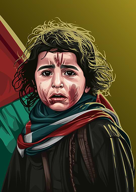 Young Child Palestine with Bloodied Face