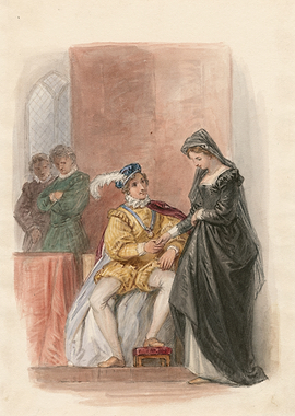 Royal Court Scene with Couple and Attendants