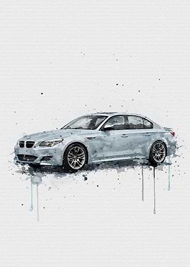 Watercolor BMW M5 E60 Silverstone II
