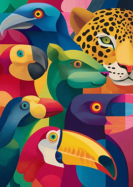 Vibrant Jungle Animals Portrait