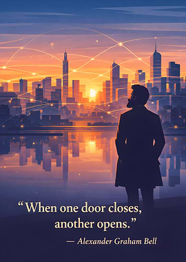 Man overlooking city at sunset