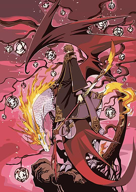 Anime character with dragon and staff