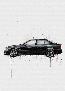 Black BMW M5 E39 Watercolor Art
