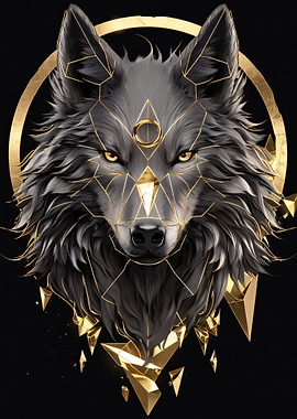 Geometric Wolf with Gold Accents