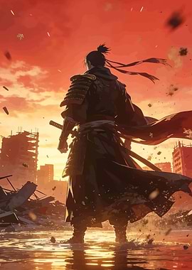 Samurai in a ruined city