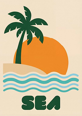 Tropical Beach Sunset with Palm Tree