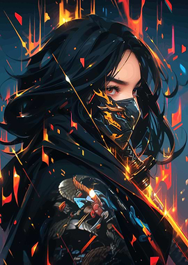 Anime Ninja with Fiery Background