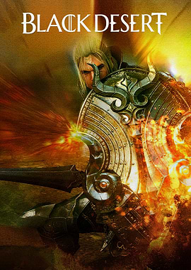 Black Desert Warrior with Fiery Shield